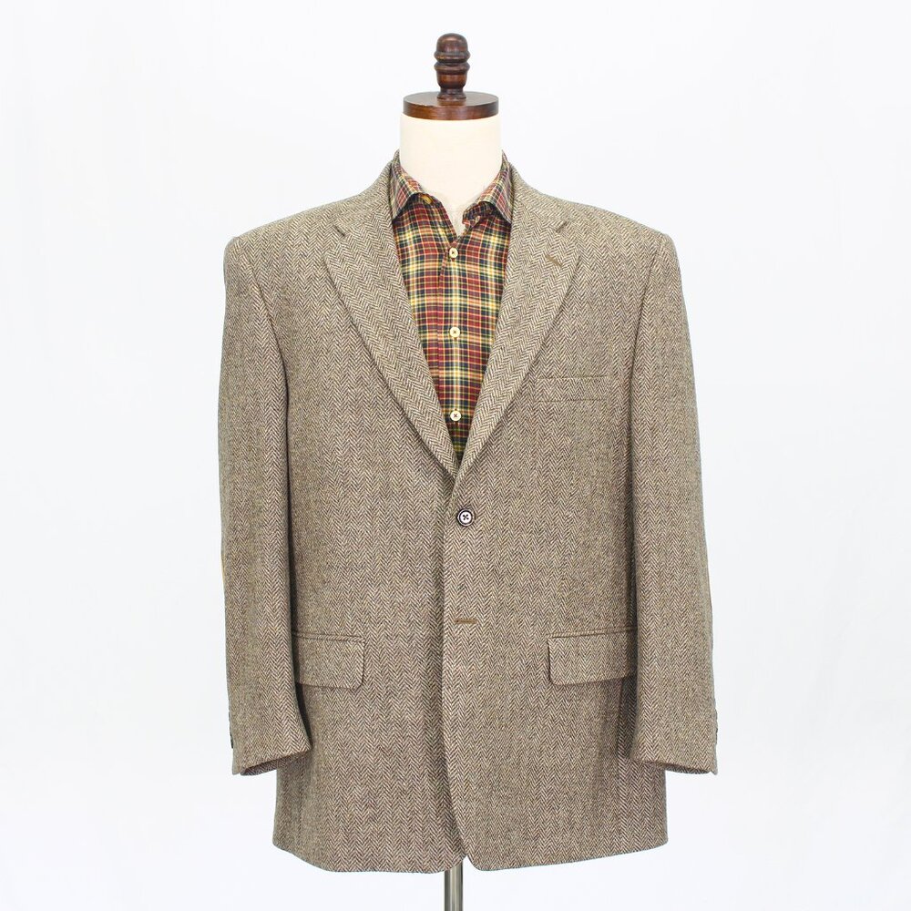 Stafford 46R Brown Blazer Sport Coat Jacket 2-Button Herringbone Y517